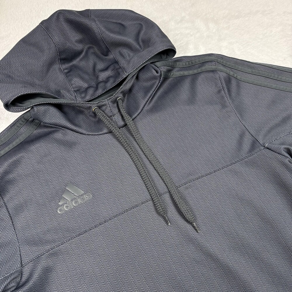Adidas Hoodie Mens M Gray Pullover Hooded Moisture Wicking Lightweight Logo